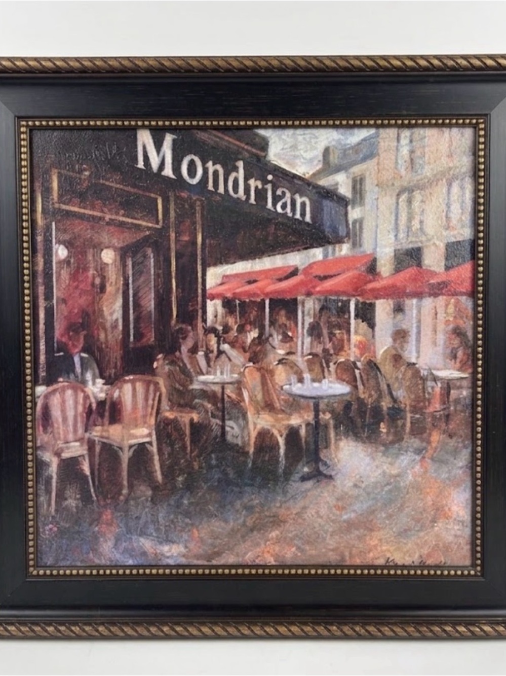 Café Mondrian Scene Framed Fine Wall Art - Red and Brown Tones